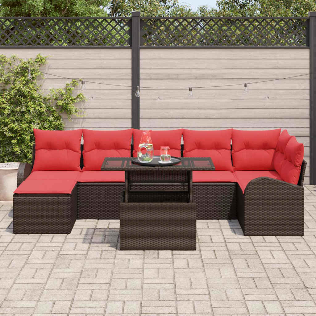vidaXL Zestaw Sof na Ogród z poduszką 8 pcs Brązowy i czerwony