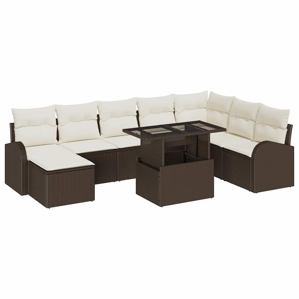 vidaXL Zestaw Sof na Ogród z poduszką 9 pcs Brązowy i kremowy