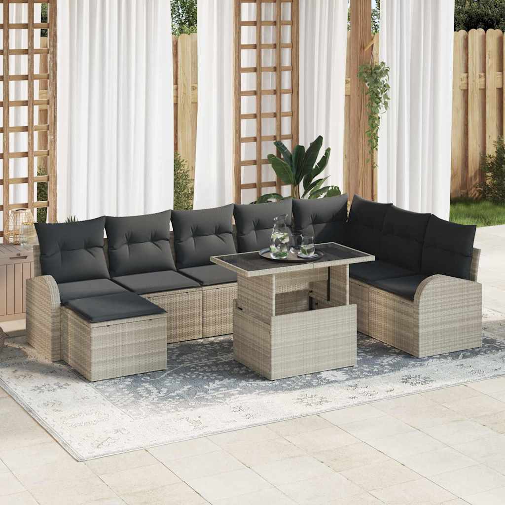 vidaXL Zestaw Sof na Ogród z poduszką 9 pcs Jasnoszary