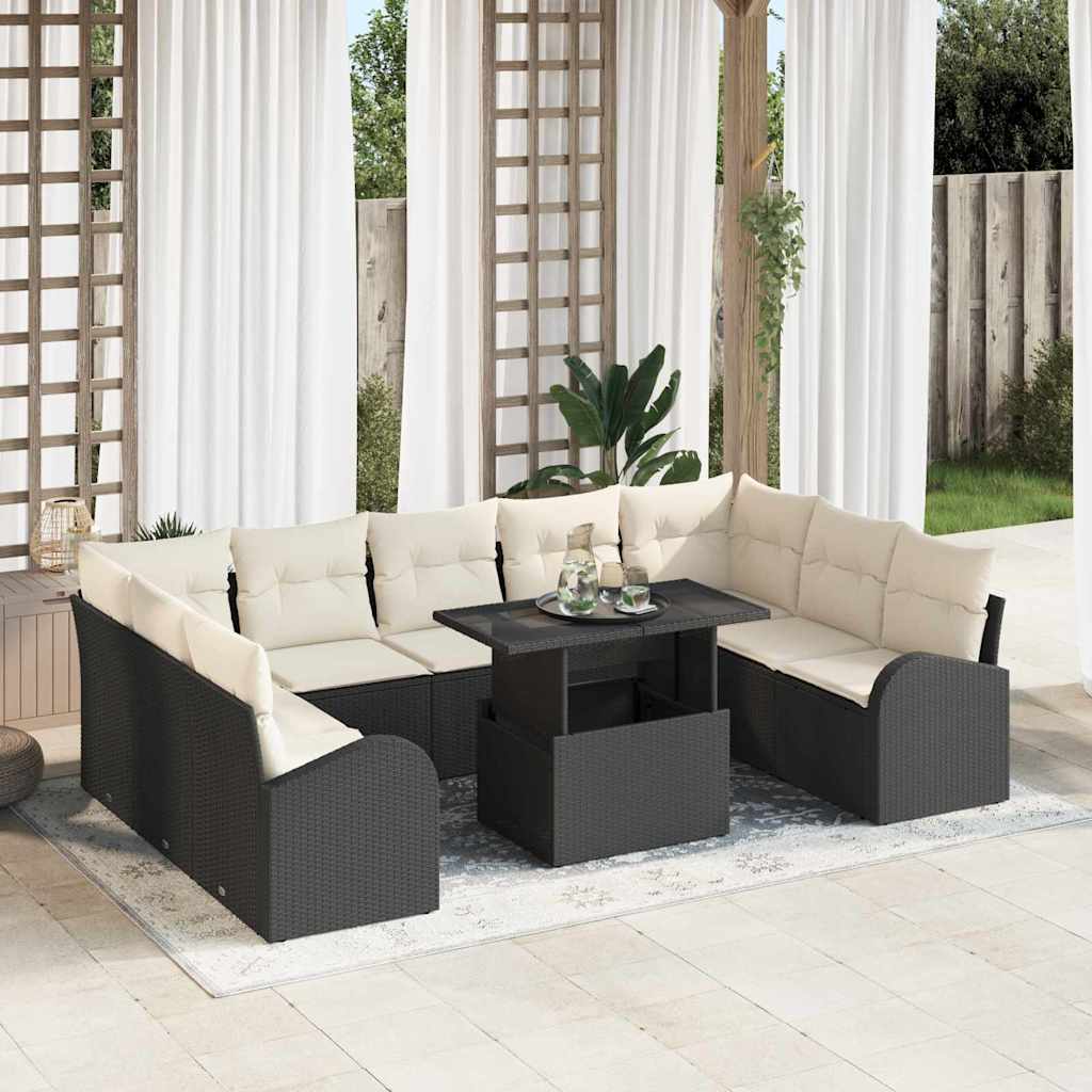 vidaXL Zestaw Sof na Ogród 10 pcs Czarny i kremowy polirattan