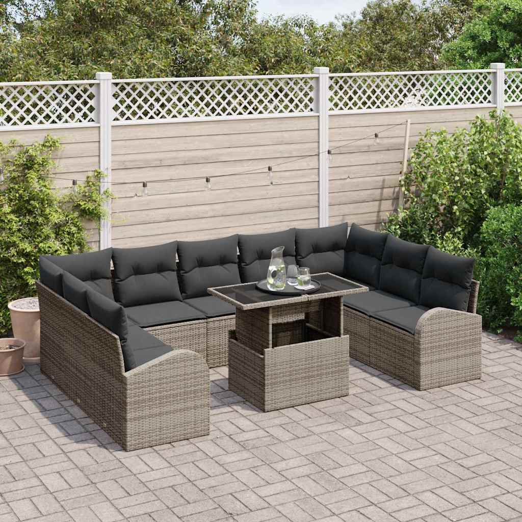 vidaXL Zestaw Sof na Ogród z przechowywaniem 10 pcs Szary polirattan
