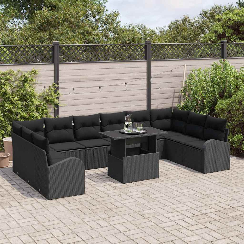 vidaXL Zestaw Sof na Ogród z przechowywaniem 11 pcs Czarny polirattan