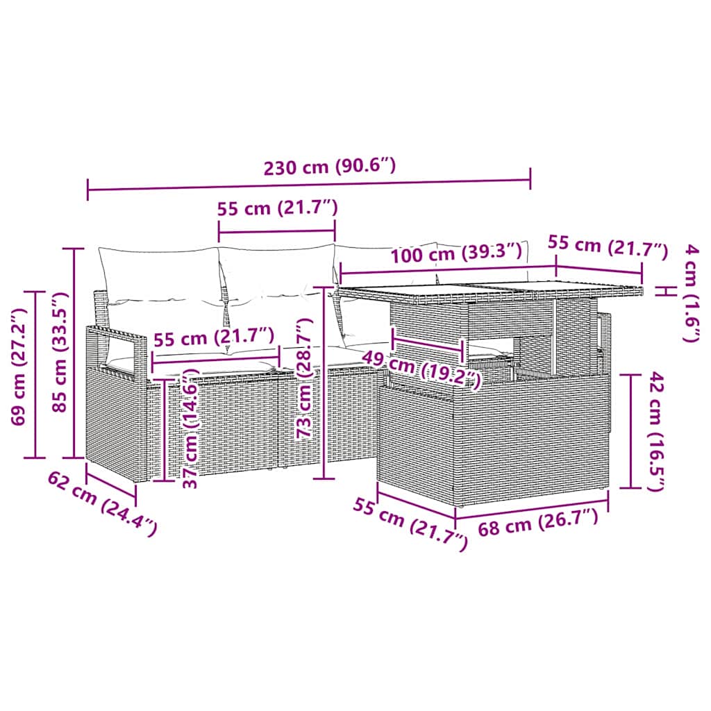 vidaXL Zestaw Sof na Ogród 5 pcs Czarny i kremowy polirattan