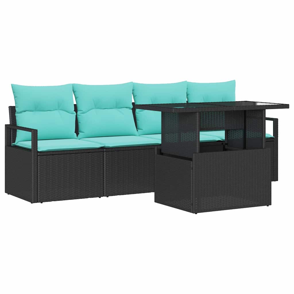 vidaXL Zestaw Sof na Ogród z przechowywaniem 5 pcs Czarny polirattan