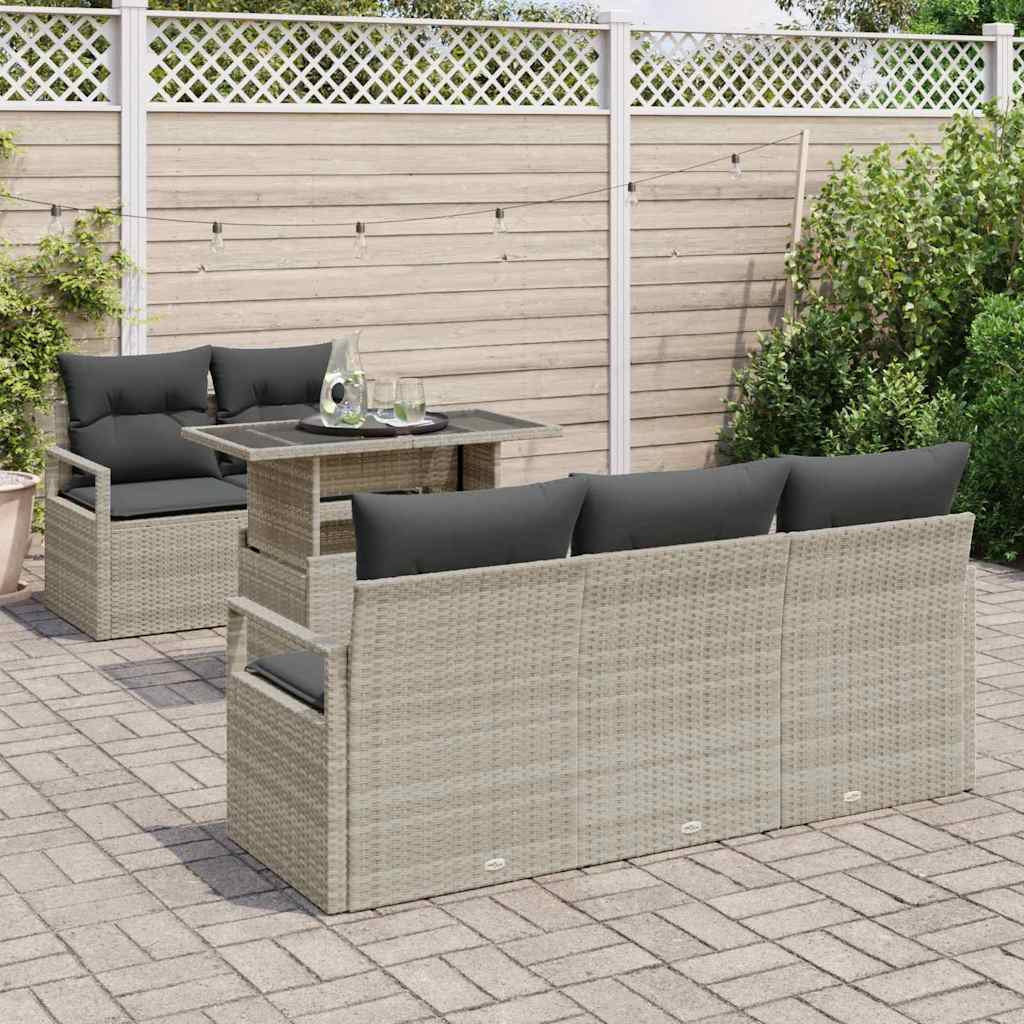 vidaXL Zestaw Sof na Ogród z poduszką 6 pcs Jasnoszary polirattan
