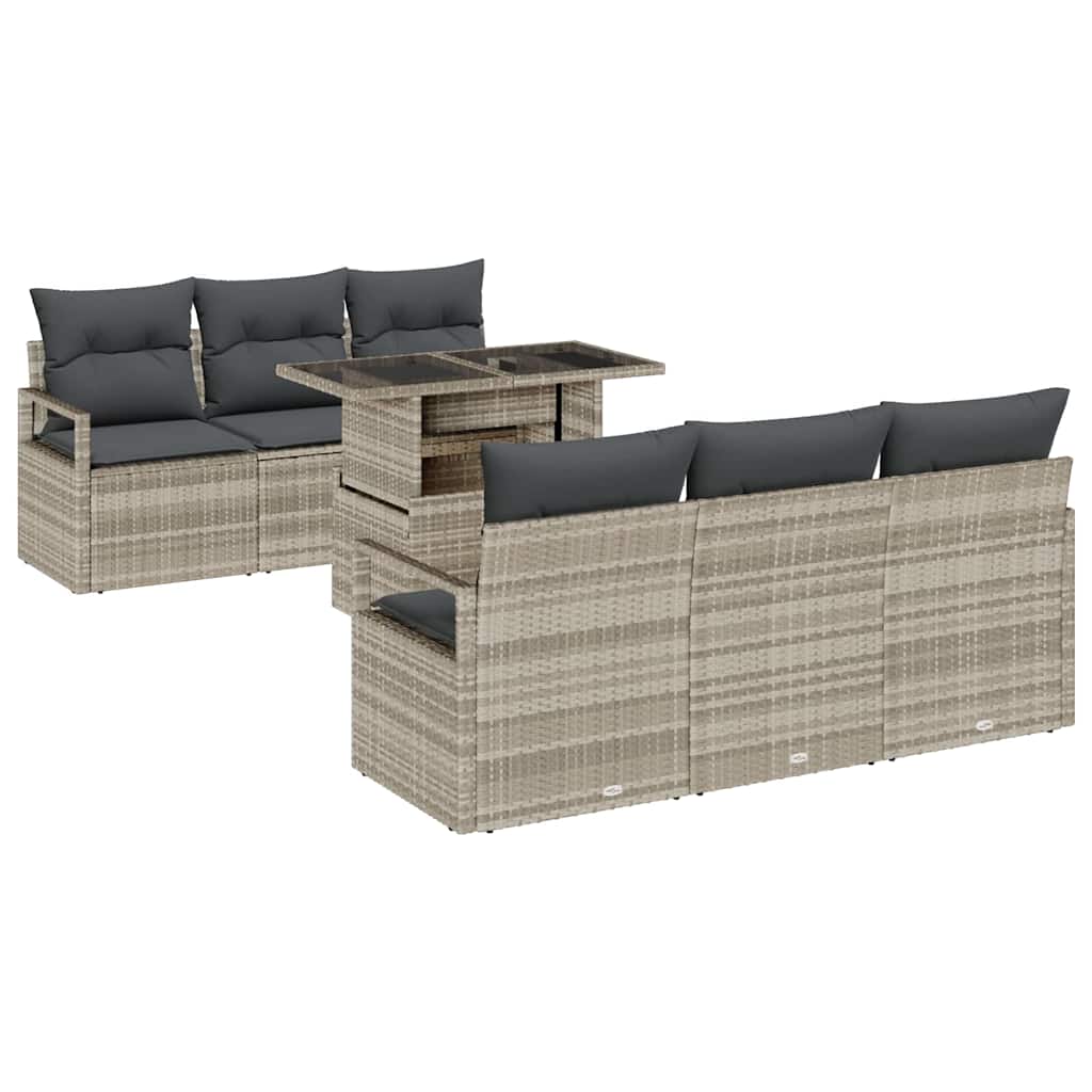 vidaXL Zestaw Sof na Ogród z poduszką 7 pcs Jasnoszary polirattan