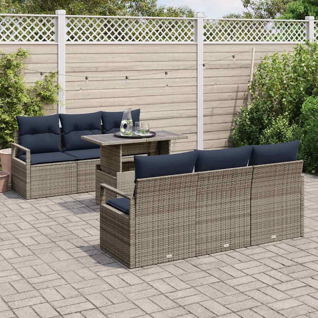 vidaXL Zestaw Sof na Ogród z przechowywaniem 7 pcs Szary polirattan