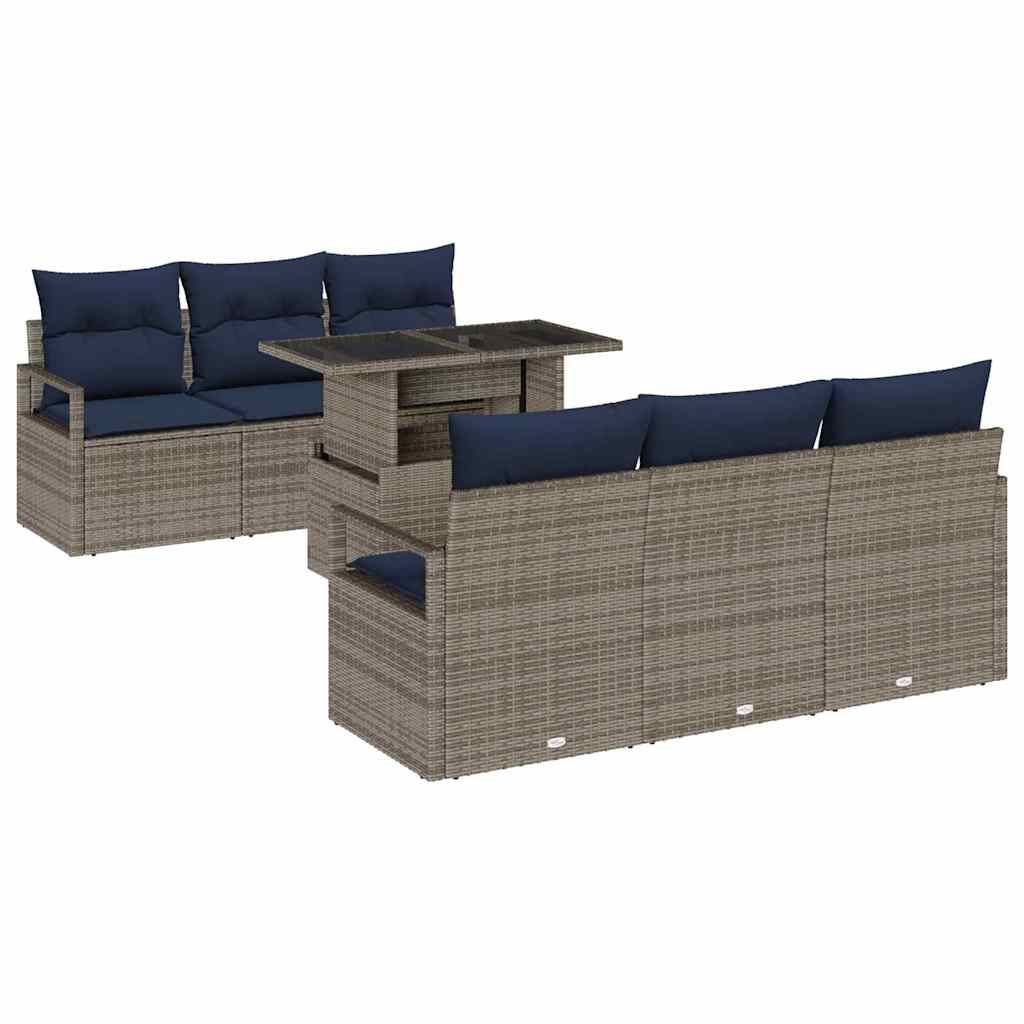 vidaXL Zestaw Sof na Ogród z przechowywaniem 7 pcs Szary polirattan