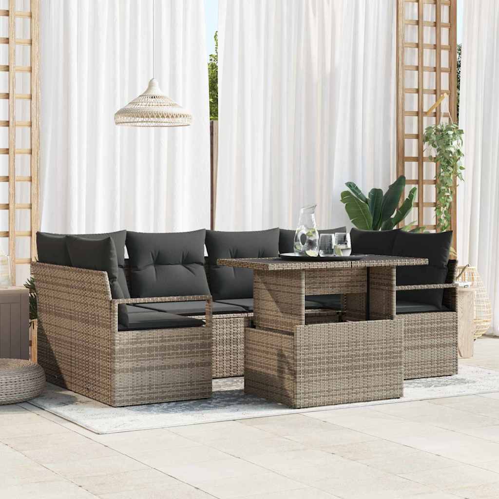 vidaXL Zestaw Sof na Ogród z przechowywaniem 7 pcs Szary polirattan