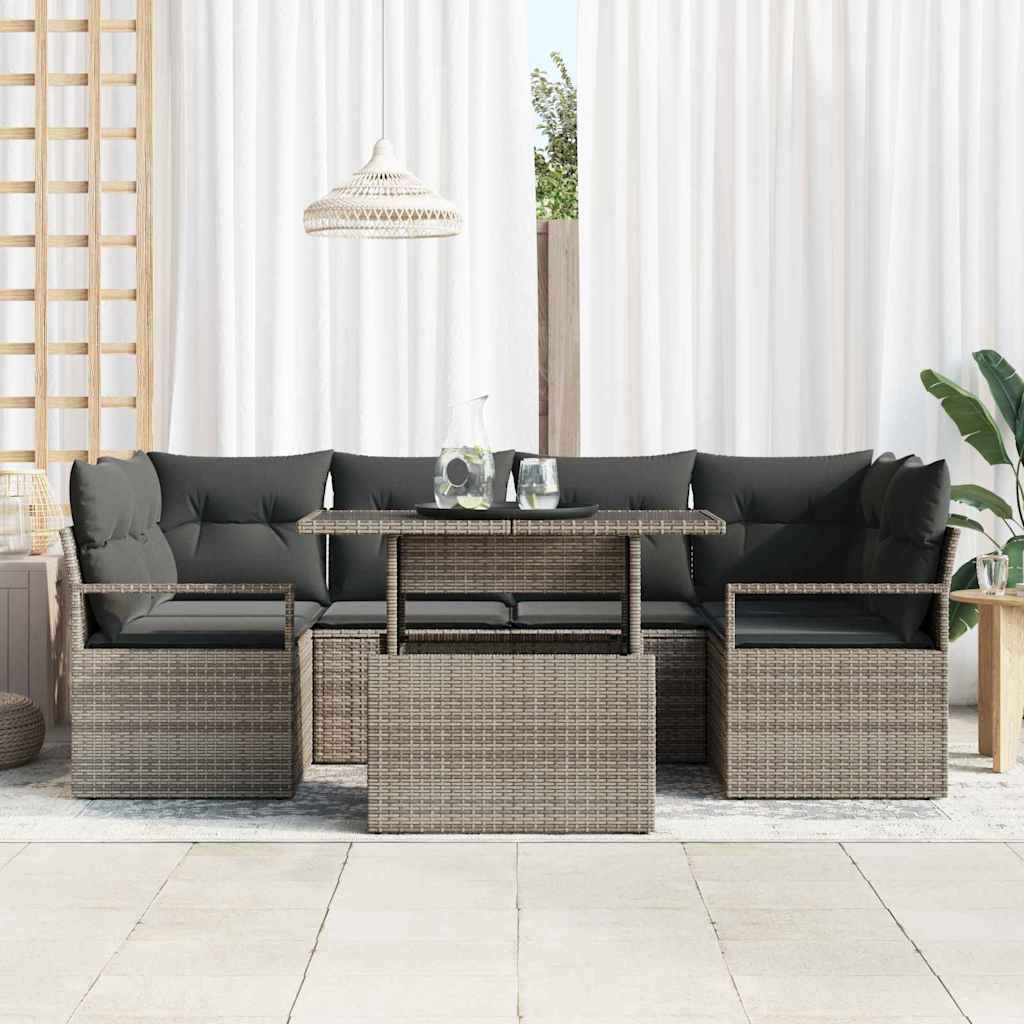 vidaXL Zestaw Sof na Ogród z przechowywaniem 7 pcs Szary polirattan