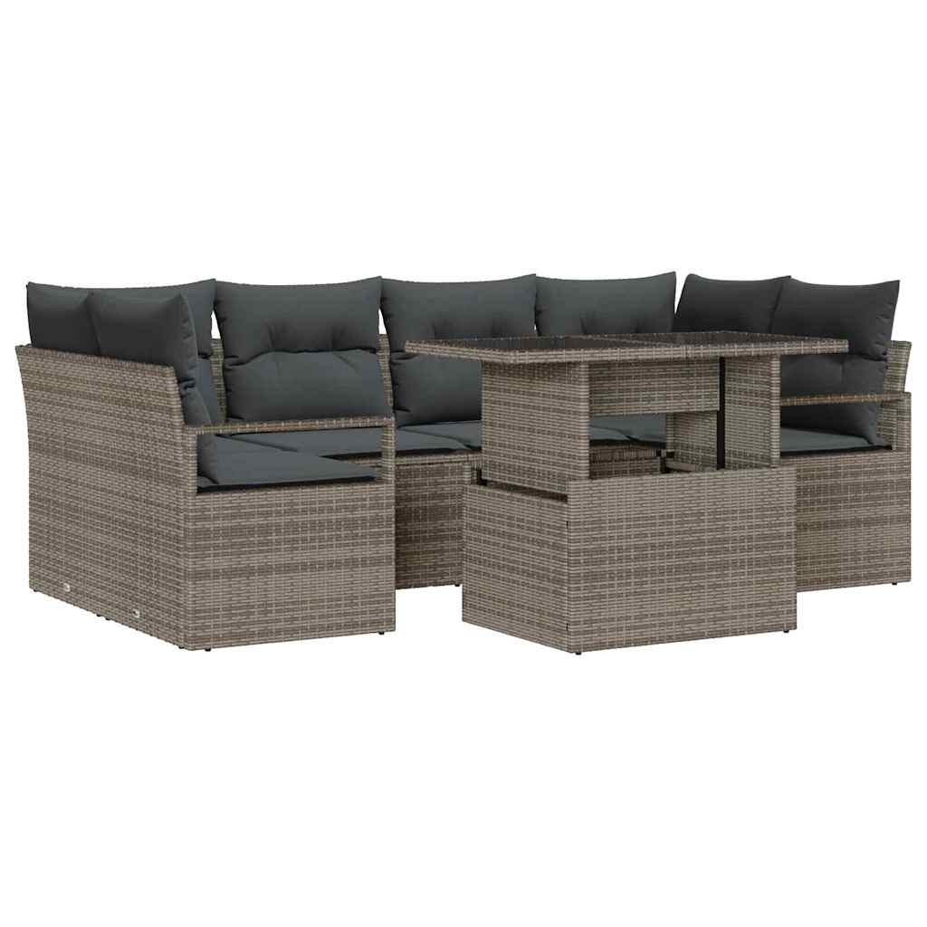 vidaXL Zestaw Sof na Ogród z przechowywaniem 7 pcs Szary polirattan