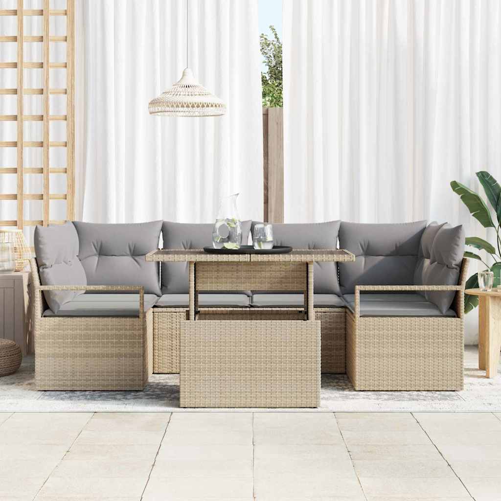 vidaXL Zestaw Sof na Ogród z przechowywaniem 7 pcs Beżowy polirattan