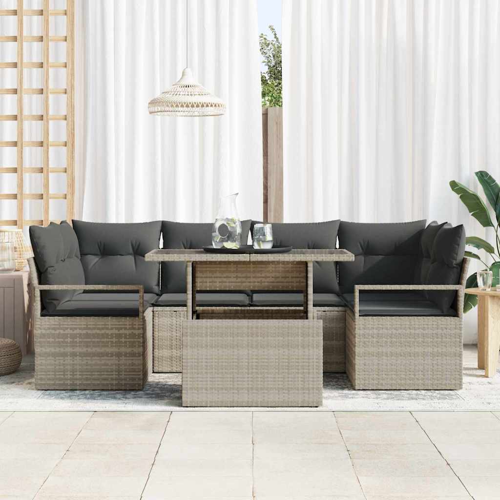 vidaXL Zestaw Sof na Ogród z poduszką 7 pcs Jasnoszary polirattan