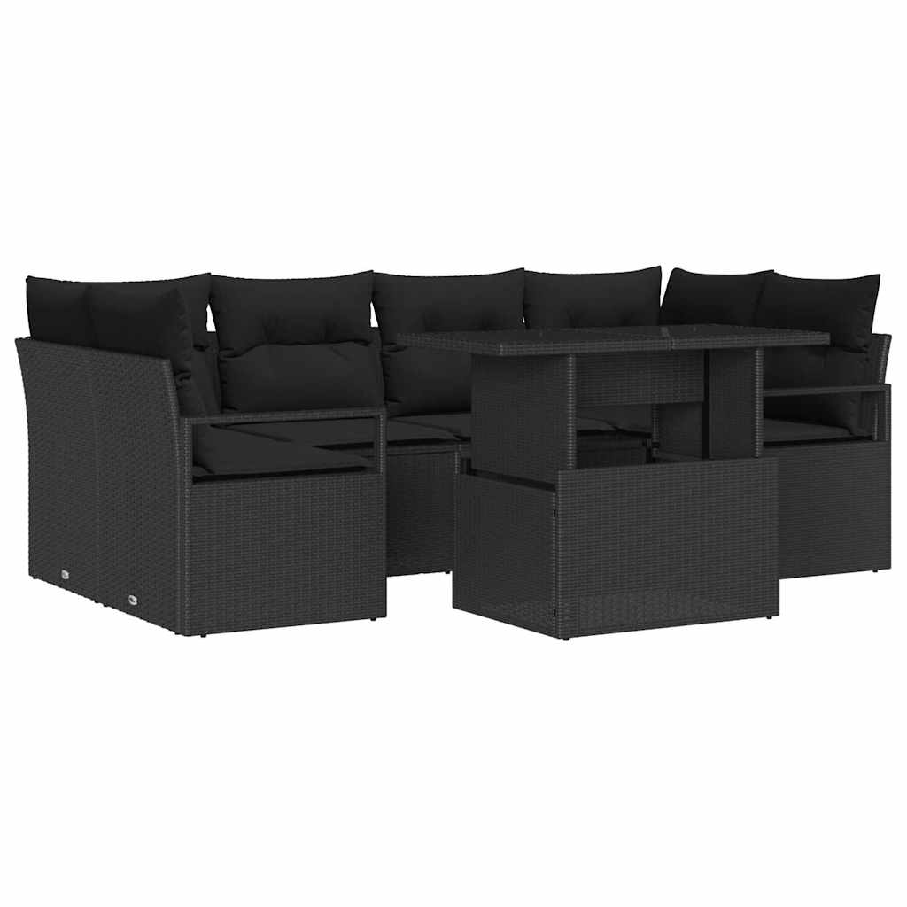 vidaXL Zestaw Sof na Ogród z przechowywaniem 7 pcs Czarny polirattan