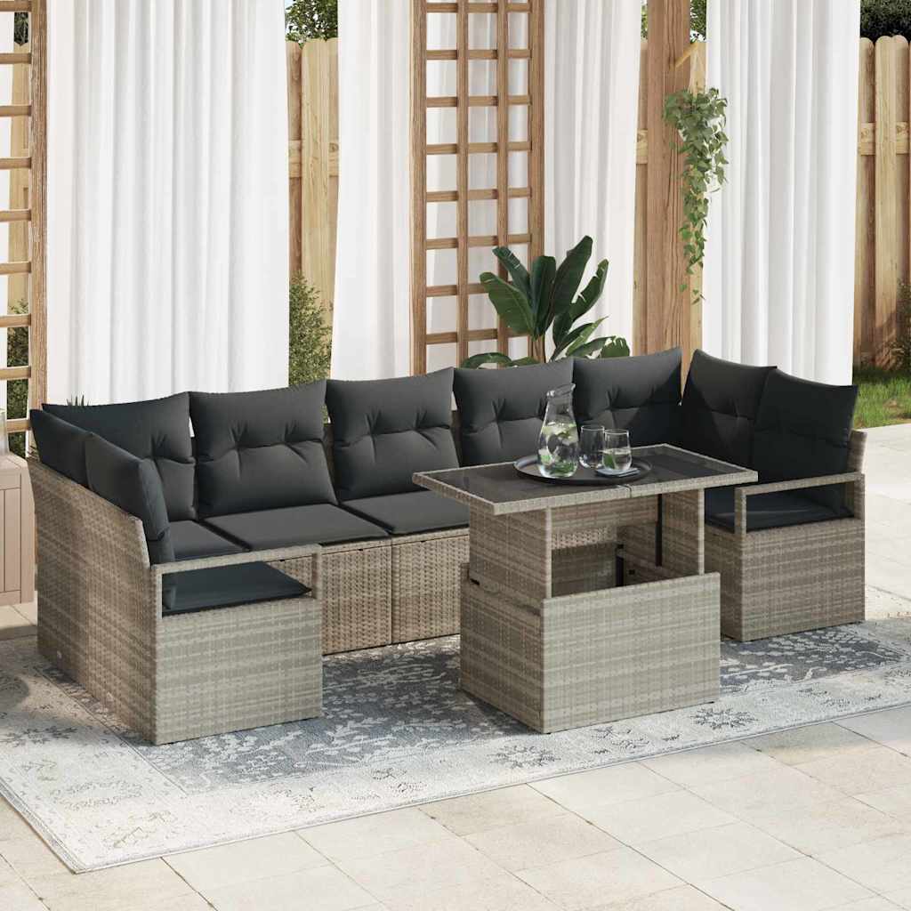 vidaXL Zestaw Sof na Ogród z poduszką 8 pcs Jasnoszary polirattan