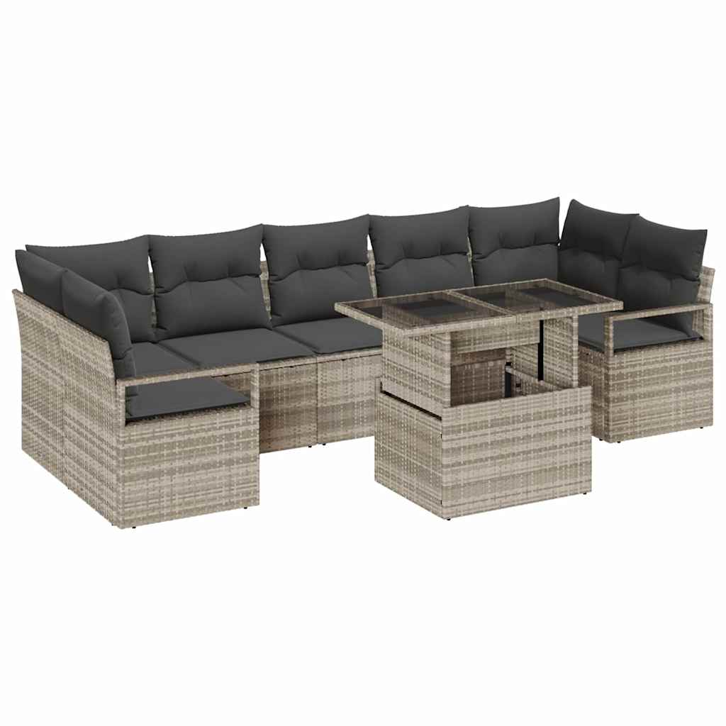 vidaXL Zestaw Sof na Ogród z poduszką 8 pcs Jasnoszary polirattan