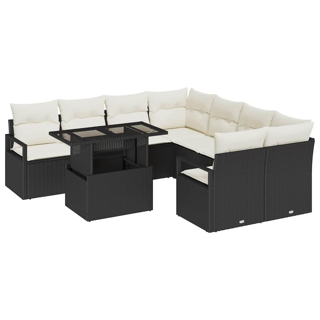 vidaXL Zestaw Sof na Ogród 9 pcs Czarny i kremowy polirattan