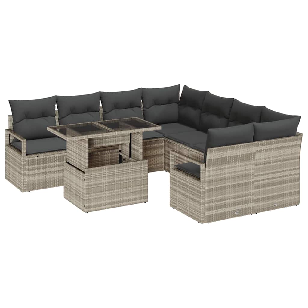 vidaXL Zestaw Sof na Ogród z poduszką 9 pcs Jasnoszary polirattan