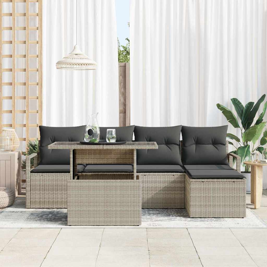 vidaXL Zestaw Sof na Ogród z poduszką 6 pcs Jasnoszary