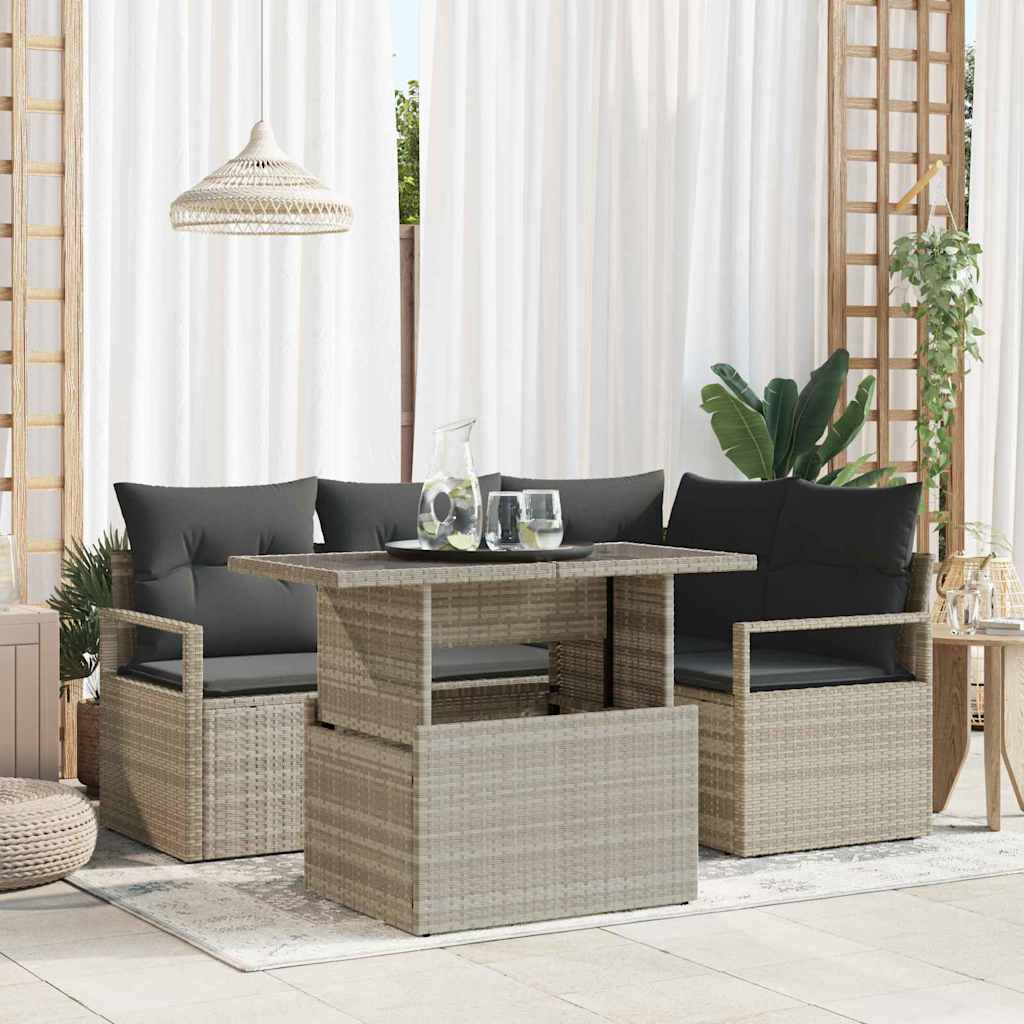 vidaXL Zestaw Sof na Ogród z poduszką 5 pcs Jasnoszary polirattan