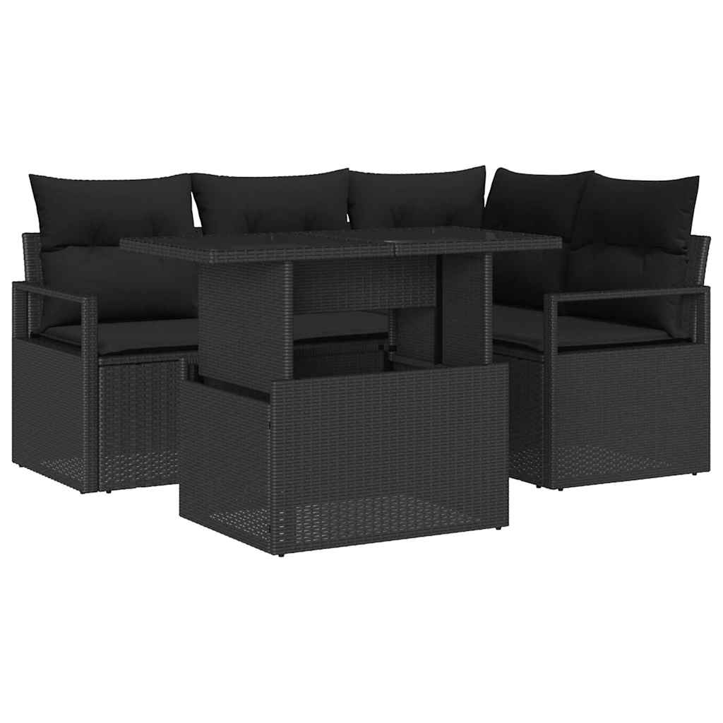 vidaXL Zestaw Sof na Ogród z poduszką 5 pcs Czarny polirattan