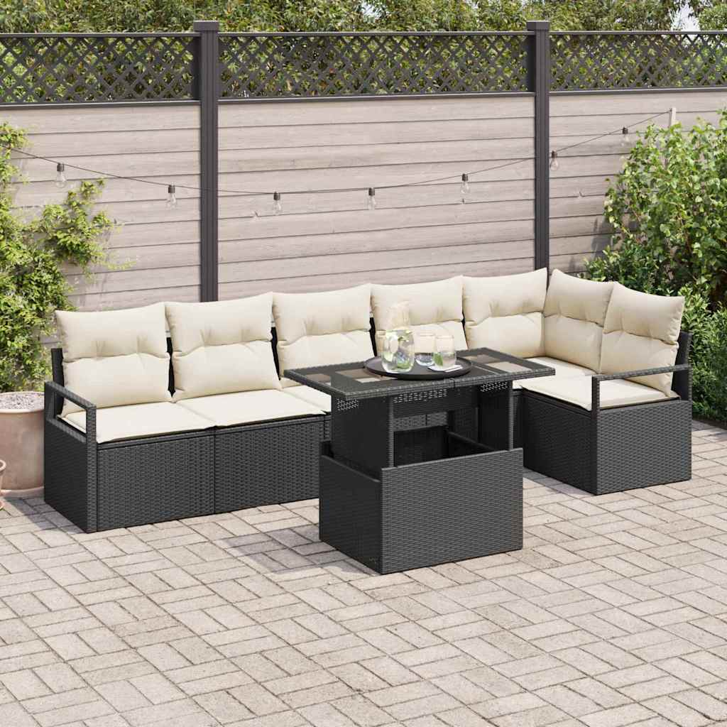 vidaXL Zestaw Sof na Ogród z poduszką 7 pcs Czarny Polirattan