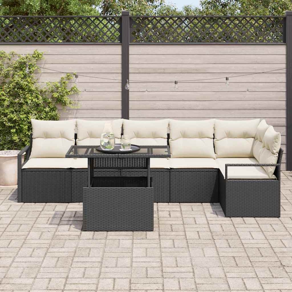 vidaXL Zestaw Sof na Ogród z poduszką 7 pcs Czarny Polirattan