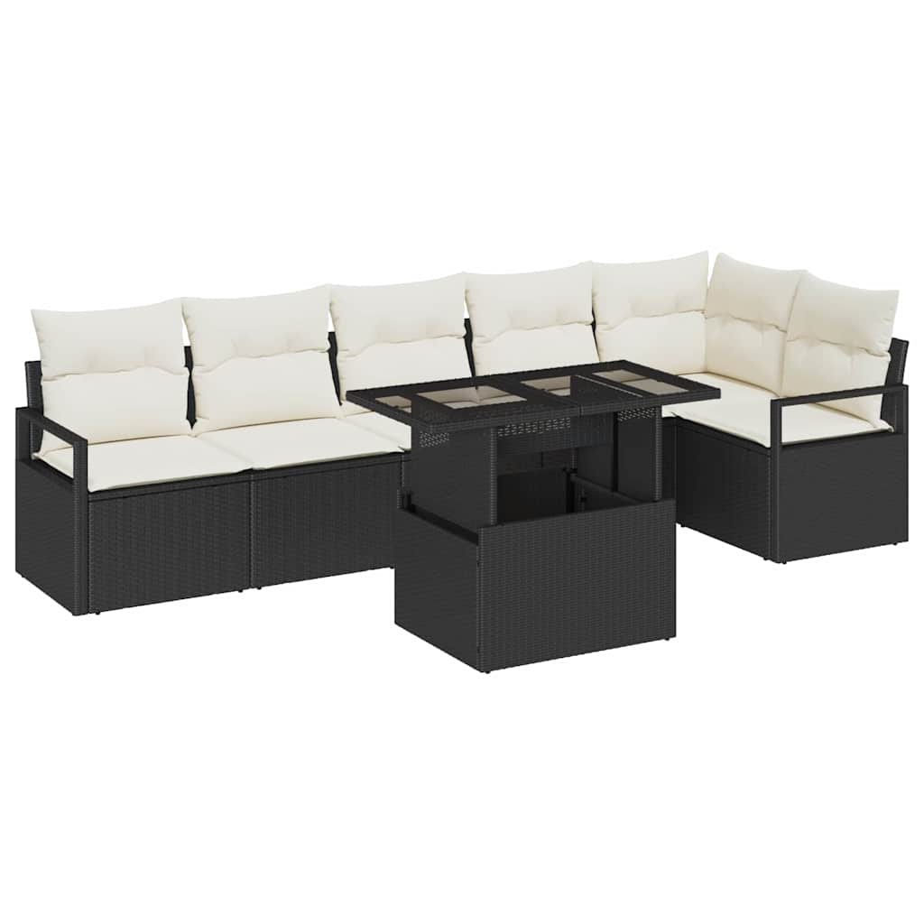 vidaXL Zestaw Sof na Ogród z poduszką 7 pcs Czarny Polirattan