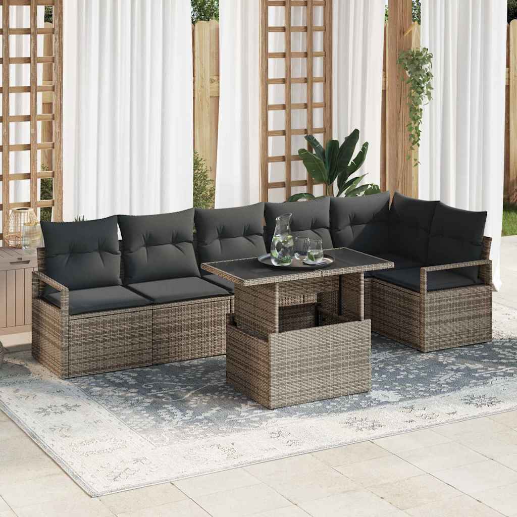 vidaXL Zestaw Sof na Ogród z poduszką 7 pcs Szary Polirattan