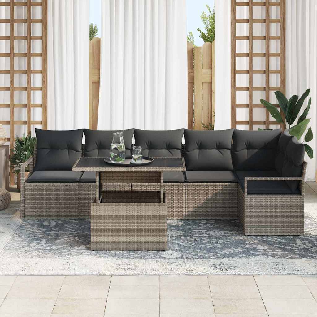 vidaXL Zestaw Sof na Ogród z poduszką 7 pcs Szary Polirattan