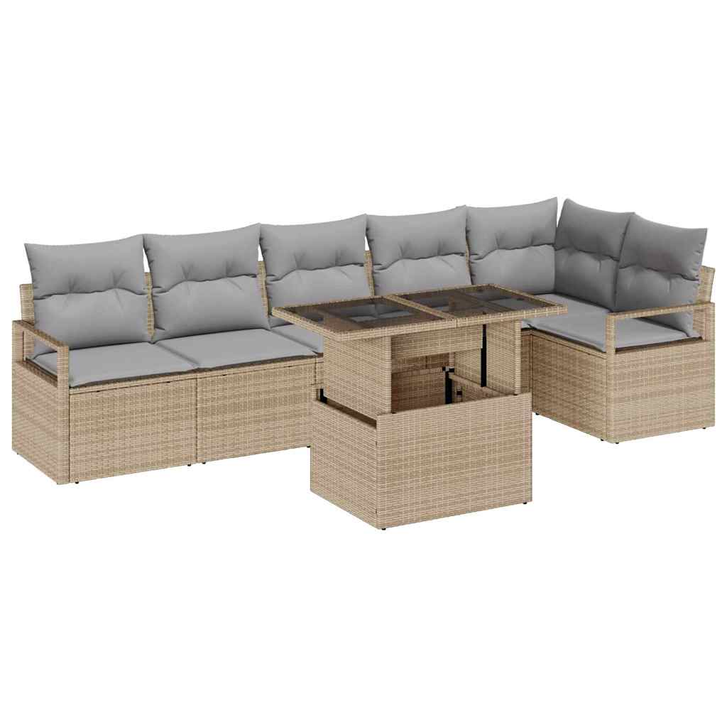 vidaXL Zestaw Sof na Ogród z poduszką 7 pcs Beżowy Polirattan