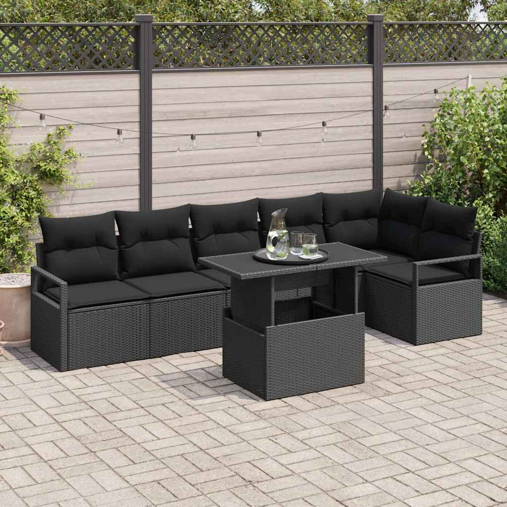vidaXL Zestaw Sof na Ogród z przechowywaniem 7 pcs Czarny polirattan