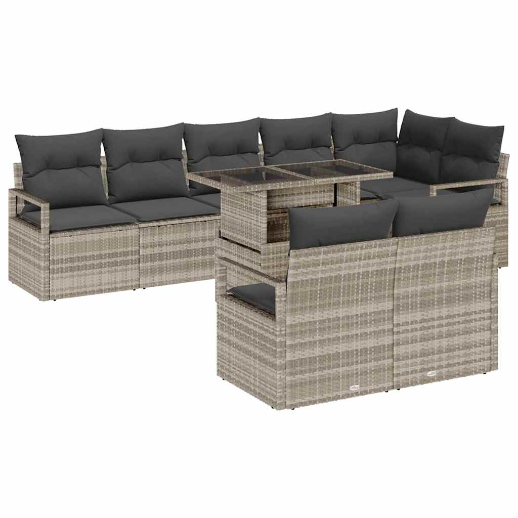 vidaXL Zestaw Sof na Ogród z poduszką 9 pcs Jasnoszary polirattan
