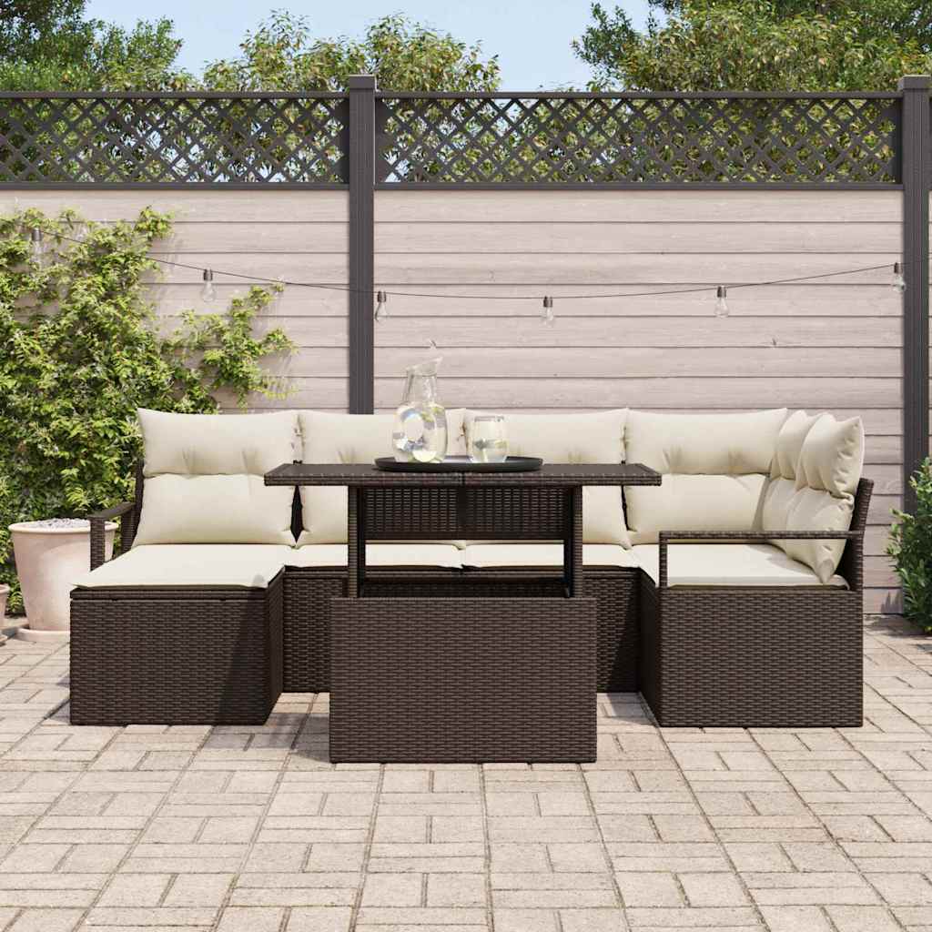 vidaXL Zestaw Sof na Ogród z poduszką 7 pcs Brązowy i kremowy
