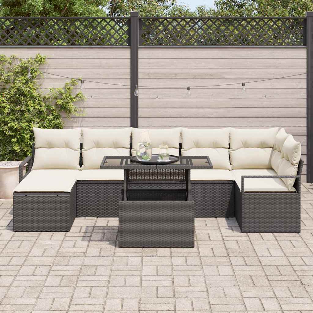 vidaXL Zestaw Sof na Ogród z poduszką 8 pcs Czarny i kremowy