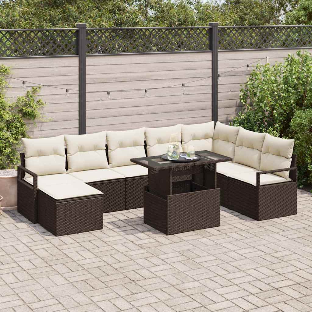 vidaXL Zestaw Sof na Ogród z poduszką 9 pcs Brązowy i kremowy