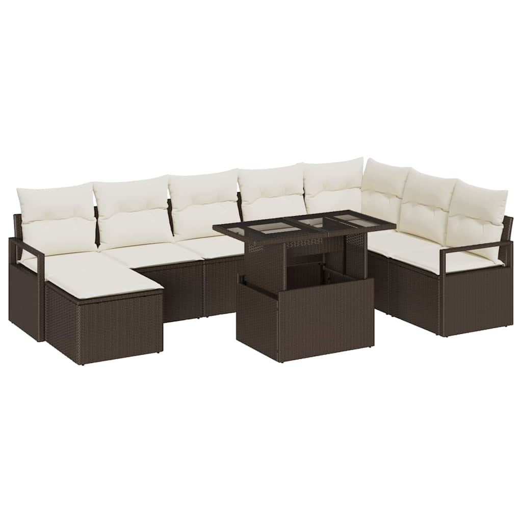 vidaXL Zestaw Sof na Ogród z poduszką 9 pcs Brązowy i kremowy