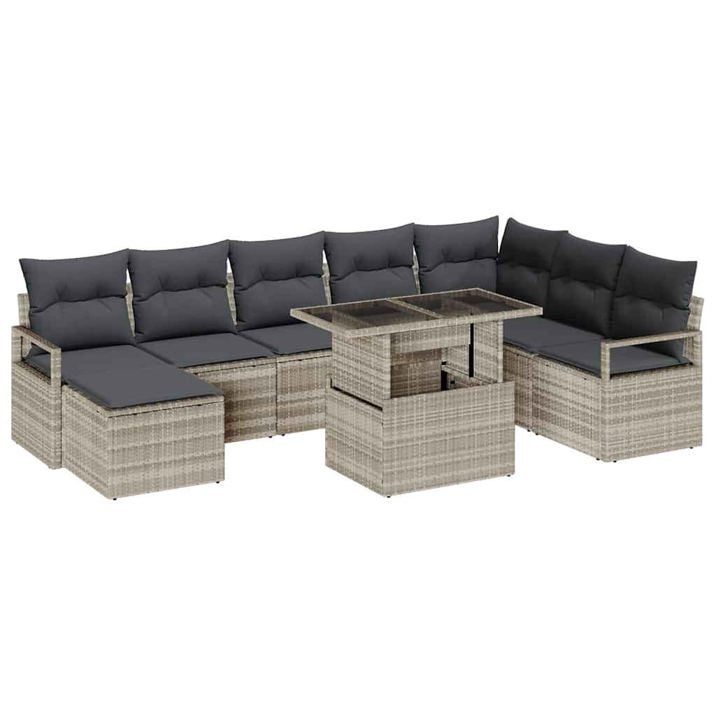 vidaXL Zestaw Sof na Ogród z poduszką 9 pcs Jasnoszary