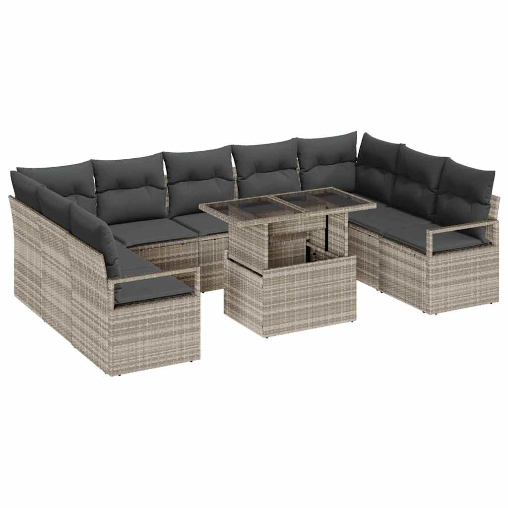 vidaXL Zestaw Sof na Ogród z poduszką 10 pcs Jasnoszary polirattan