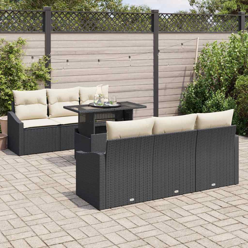 vidaXL Zestaw Sof na Ogród 7 pcs Czarny i kremowy 100 x 55 x 73 cm