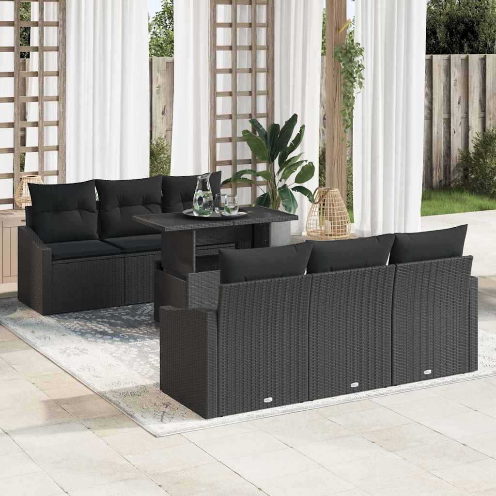 vidaXL Zestaw Sof na Ogród z przechowywaniem 7 pcs Czarny polirattan