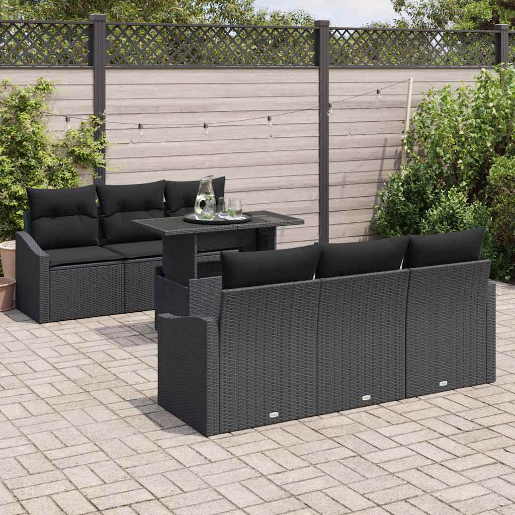 vidaXL Zestaw Sof na Ogród z przechowywaniem 7 pcs Czarny polirattan