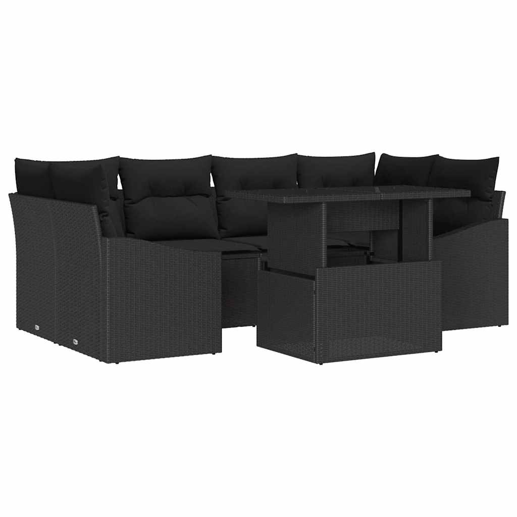 vidaXL Zestaw Sof na Ogród z poduszką 7 pcs Czarny polirattan