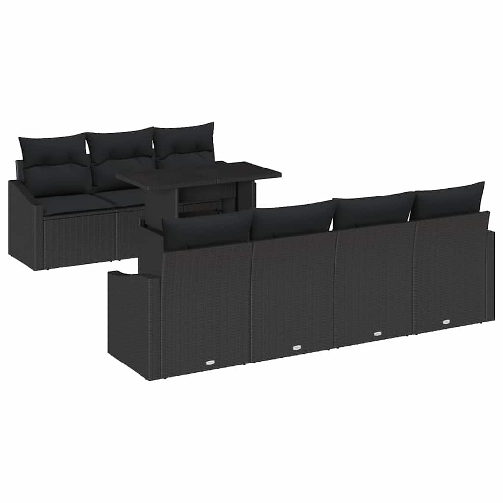 vidaXL Zestaw Sof na Ogród z poduszką 8 pcs Czarny polirattan