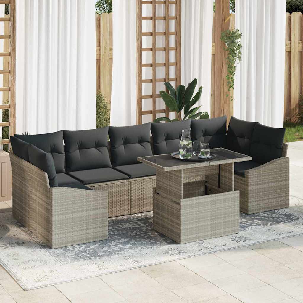 vidaXL Zestaw Sof na Ogród z poduszką 8 pcs Jasnoszary polirattan