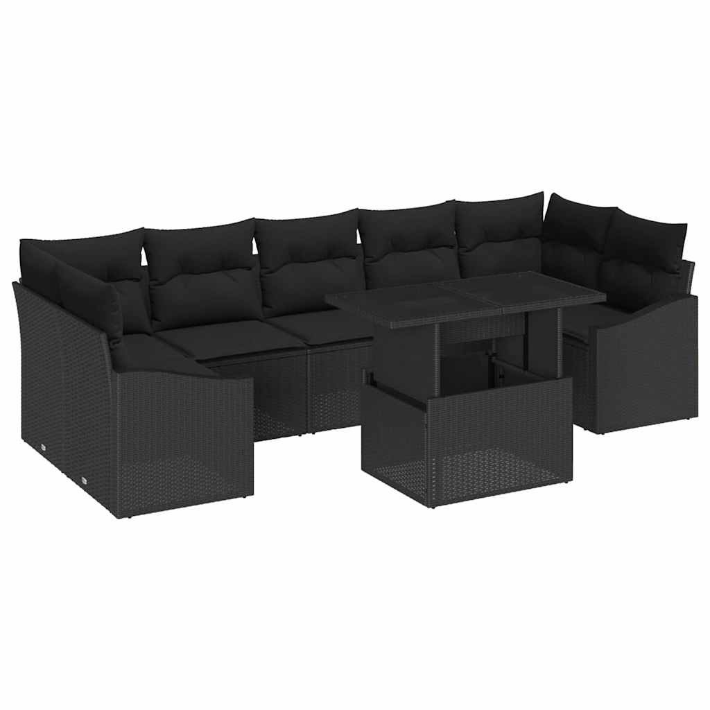 vidaXL Zestaw Sof na Ogród z poduszką 8 pcs Czarny polirattan