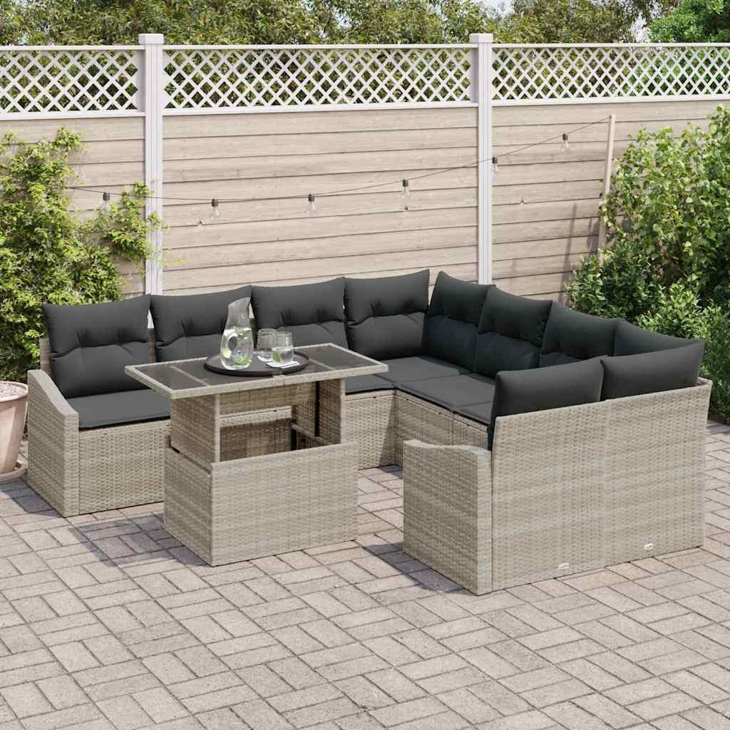 vidaXL Zestaw Sof na Ogród z poduszką 9 pcs Jasnoszary polirattan