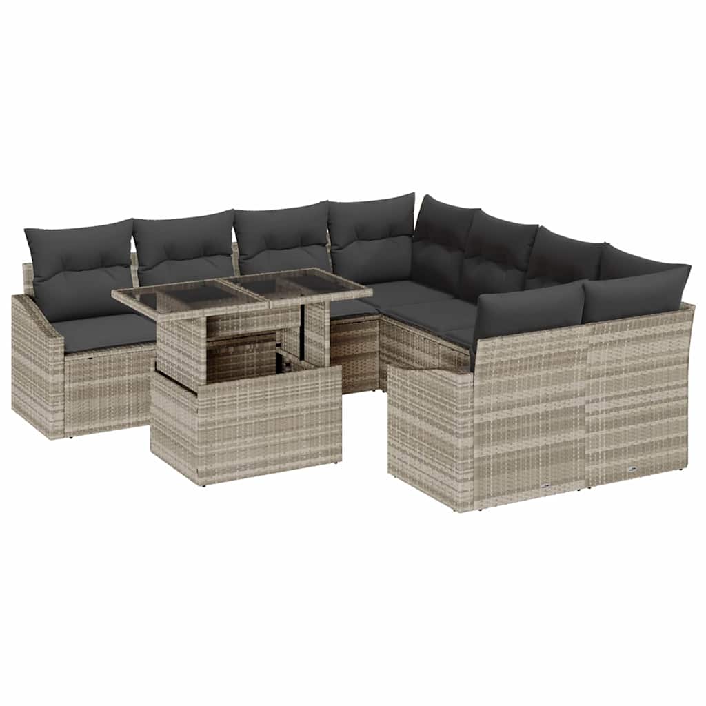 vidaXL Zestaw Sof na Ogród z poduszką 9 pcs Jasnoszary polirattan