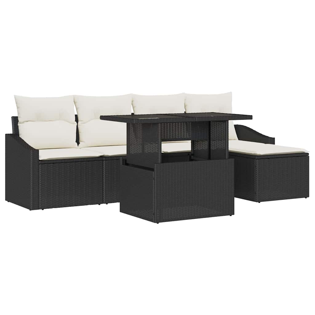 vidaXL Zestaw Sof na Ogród z poduszką 6 pcs Czarny i kremowy