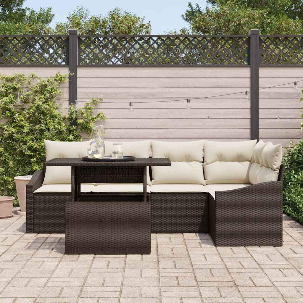 vidaXL Zestaw Sof na Ogród z poduszką 6 pcs Brązowy i kremowy